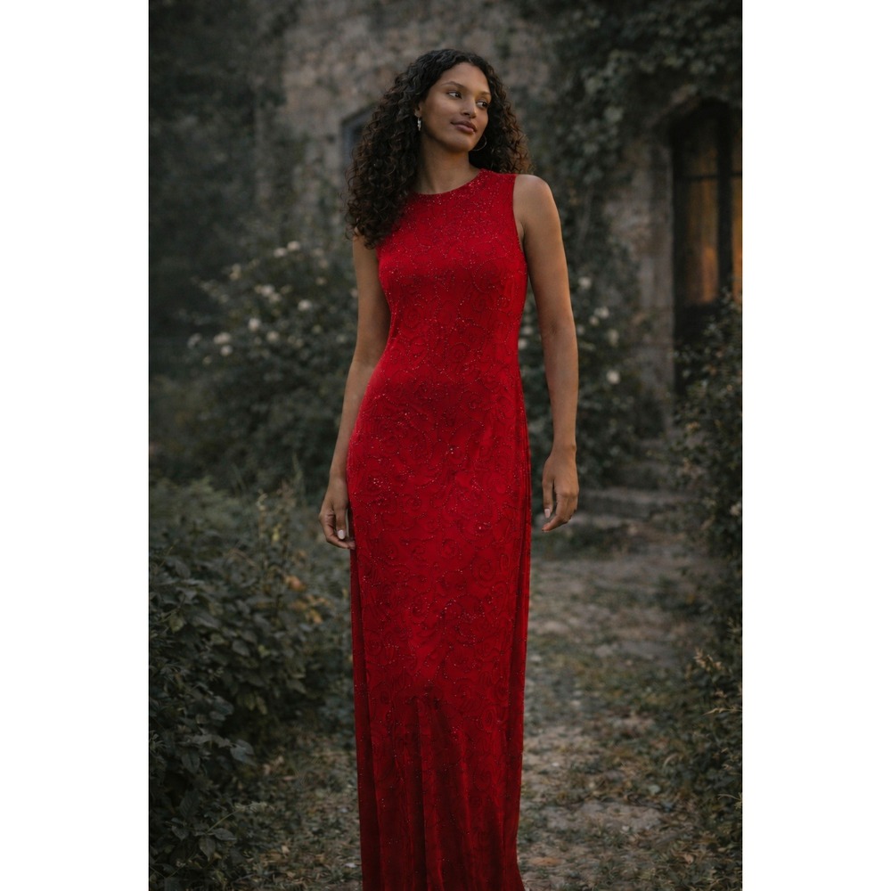 Jessica McClintock Gunne Sax Women 7/8 Red Glitter Dress VTG Whimsigoth Romantic